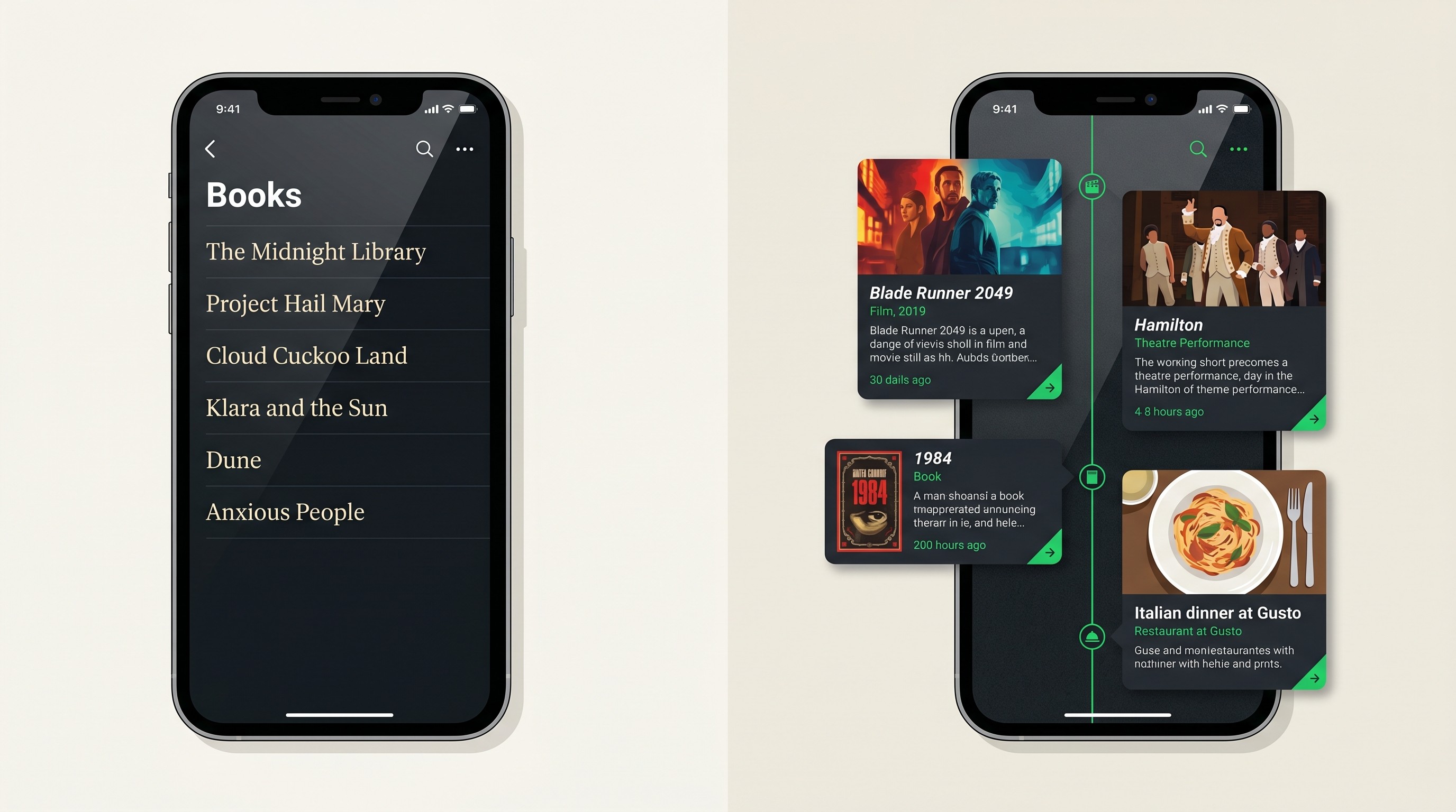 Split-screen comparison of a single-category app versus a cross-category experience timeline